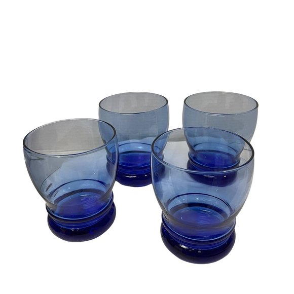 Vintage COBALT BLUE Tumbler Pedestal Bottom Set of 4 Glasses Beverages 4.25" H - Picture 8 of 8